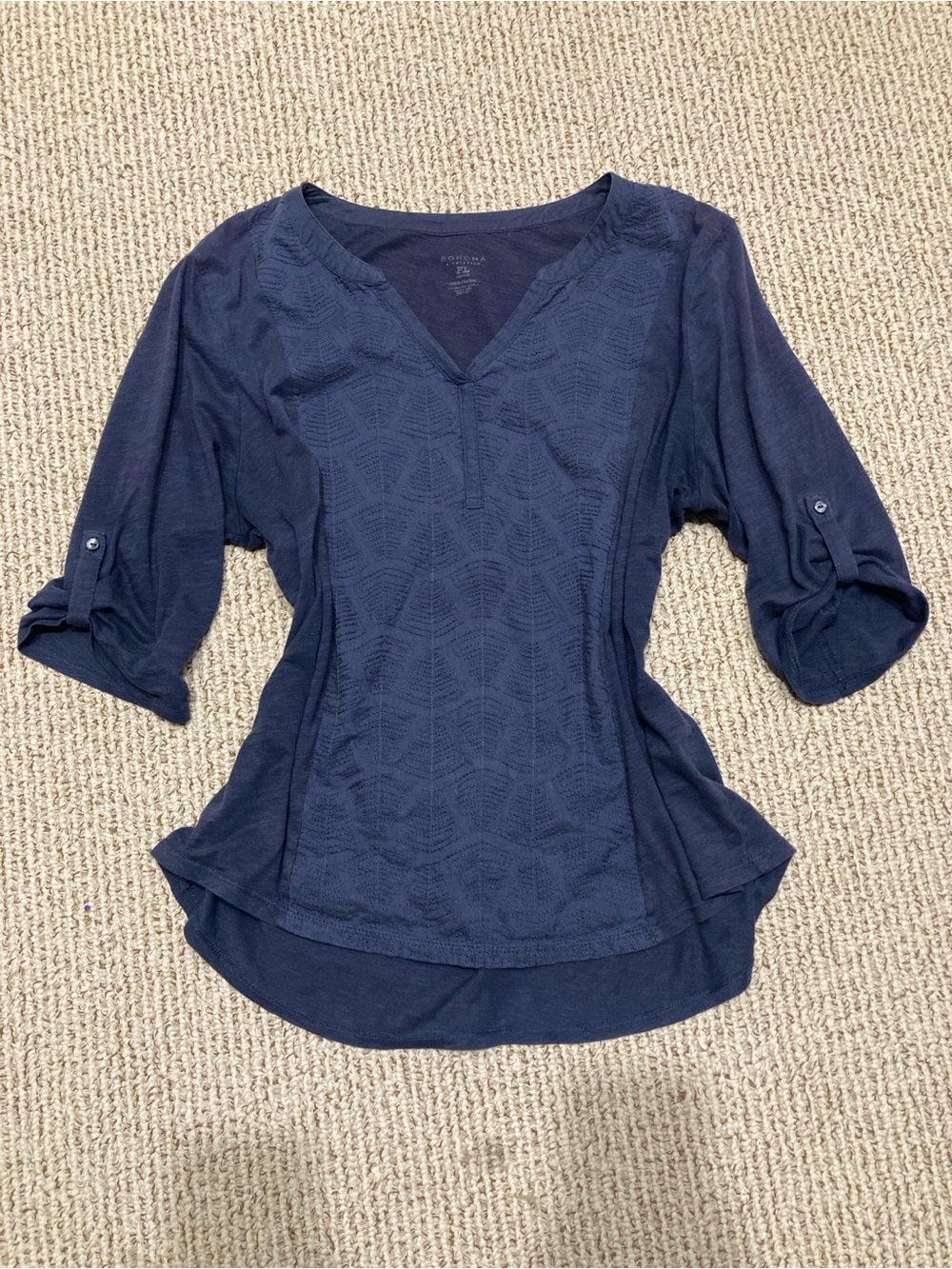 Sonoma Navy Lace-Front Roll-Sleeve Top